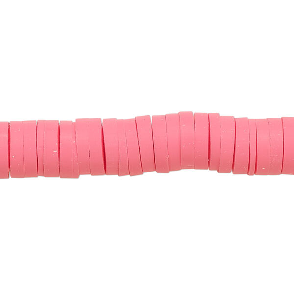 Bead, polymer clay, opaque bright pink, 8x2mm heishi. Sold per pkg of (2) 15-1/2" to 16" strands. image number 0