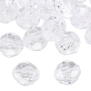 Bead, acrylic, transparent clear, 12mm faceted round. Sold per 100-gram pkg