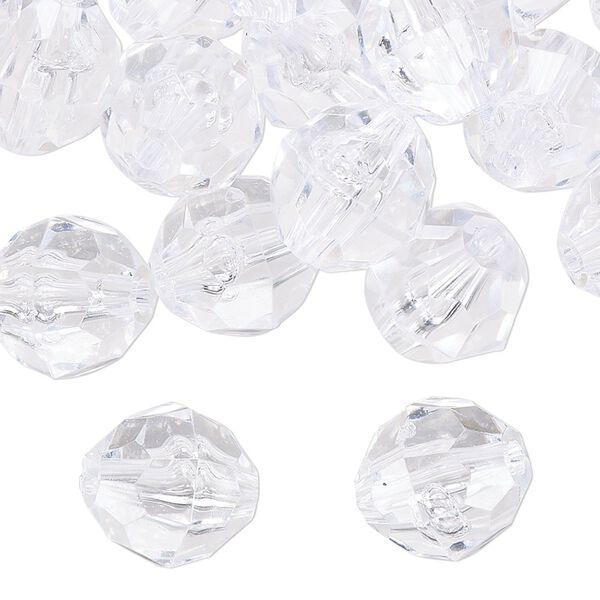 Bead, acrylic, transparent clear, 12mm faceted round. Sold per 100-gram pkg image number 0