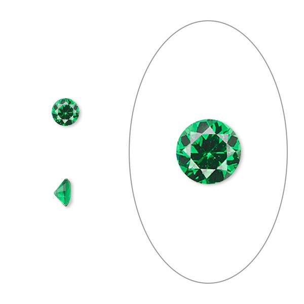 Gem, cubic zirconia, emerald green, 4mm faceted round, Mohs hardness 8-1/2. Sold per pkg of 5. image number 0