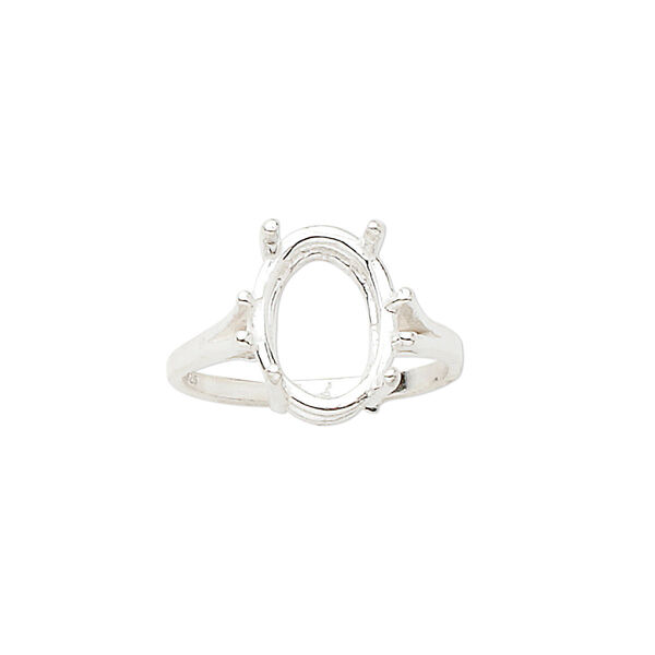 Ring, Sure-Set™, sterling silver, 14x10mm 4-prong oval basket setting, size 7. Sold individually. image number 0