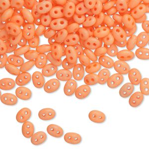 Seed bead, Preciosa Twin™ Czech glass, pkg/50g, 5x2.5mm oval, opaque matte neon orange, (36789).