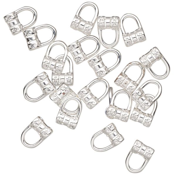 Crimp, silver-plated brass, 8x5mm tube with loop, 2mm inside diameter. Sold per pkg of 20. image number 0