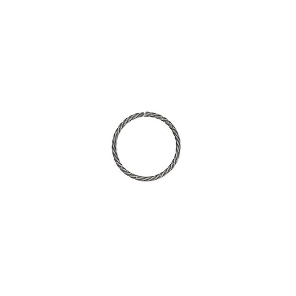 Jump ring, antique silver-plated brass, 10mm twisted round, 8.4mm inside diameter, 21 gauge. Sold per pkg of 100. image number 0
