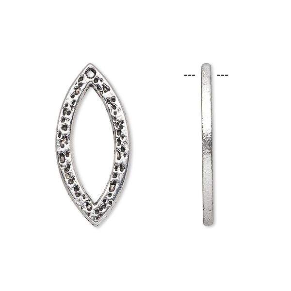 Drop, antique silver-plated "pewter" (zinc-based alloy), 25x11mm double-sided open marquise. Sold per pkg of 10. image number 0