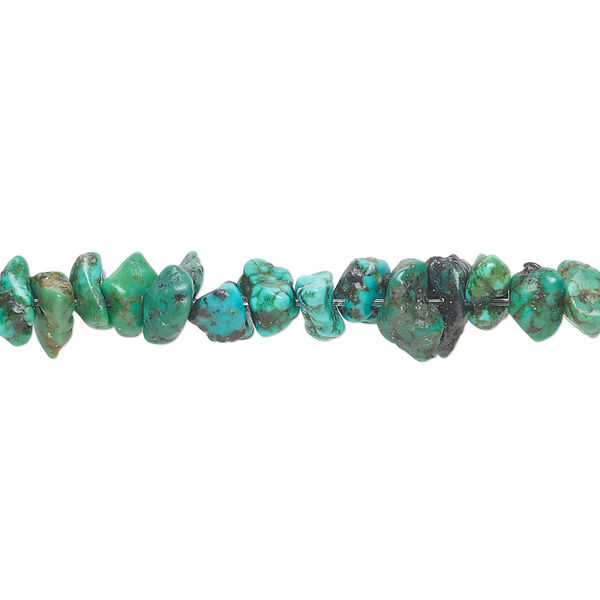 Bead, turquoise (dyed / stabilized), blue-green, small to medium chip, Mohs hardness 5 to 6. Sold per 15-1/2 to 16-inch strand. image number 0