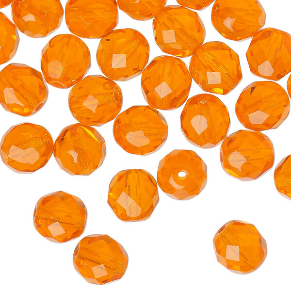 Bead 1pkg600, Czech fire-polished glass, orange, 8mm faceted round. 1/2 mass. image number 0