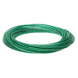 Bracelet, bangle, painted steel, metallic lime green, 12mm wide with (40) interlocking textured bands, 8 inches. Sold individually.