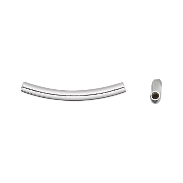 Bead, sterling silver, 25x2.5mm curved round tube. Sold per pkg of 2. image number 0