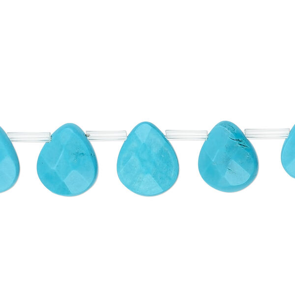Bead, magnesite (dyed / stabilized), blue, 12x10mm top-drilled faceted teardrop, B grade, Mohs hardness 3-1/2 to 4. Sold per 8-inch strand, approximately 15 beads. image number 0