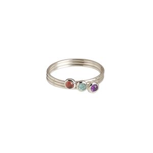 Ring, amethyst / garnet / apatite / (natural) / sterling silver, 4.5mm wide, size 9. Sold per 3-piece set.