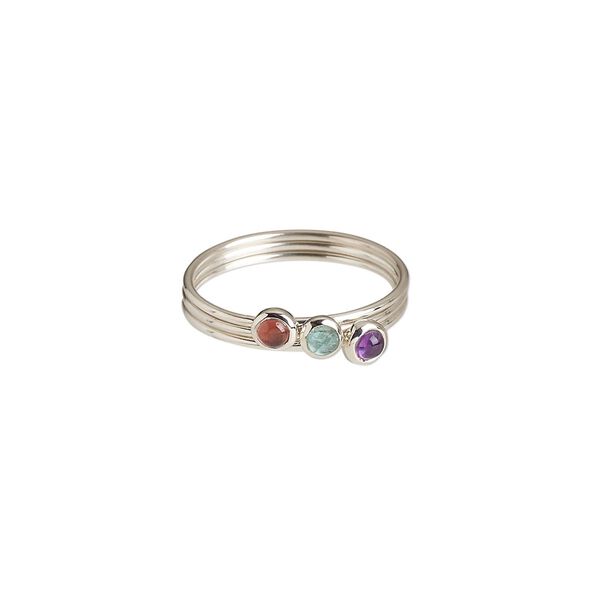 Ring, amethyst / garnet / apatite / (natural) / sterling silver, 4.5mm wide, size 9. Sold per 3-piece set. image number 0