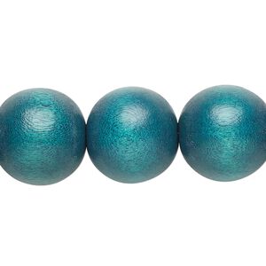 Bead, Taiwanese cheesewood (dyed / waxed), teal, 15-16mm round. Sold per 15-1/2" to 16" strand.