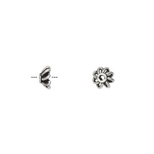 Bead cap, antiqued sterling silver, 5.5x2.5mm flower, fits 4-6mm bead. Sold per pkg of 12.