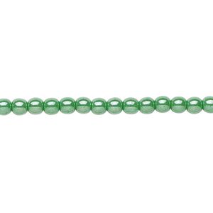 Bead, Czech glass druk, opaque green luster, 4mm round. Sold per 15-1/2" to 16" strand.