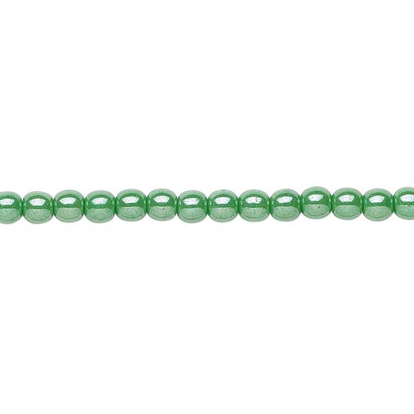 Bead, Czech glass druk, opaque green luster, 4mm round. Sold per 15-1/2" to 16" strand. image number 0
