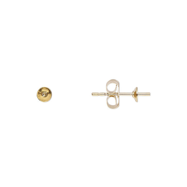 Earstud, 14Kt gold-filled, 3mm cup with 2mm peg, fits 3-5mm half-drilled bead. Sold per pair. image number 0