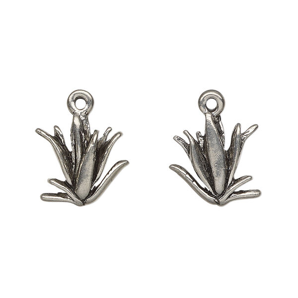 Charm, antiqued pewter (tin-based alloy), 14.5x14mm double-sided aloe. Sold per pkg of 2. image number 0