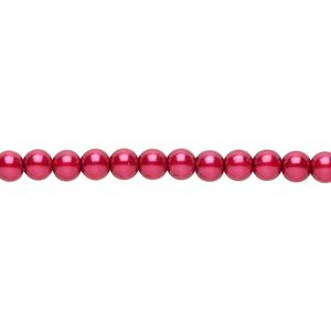 Bead, Czech pearl-coated glass druk, red, 4mm round. Sold per 15-1/2" to 16" strand.