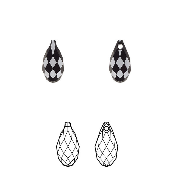 Briolette 2pk jet, Crystal Passions® 11x5.5mm pendant drop 6010 image number 0