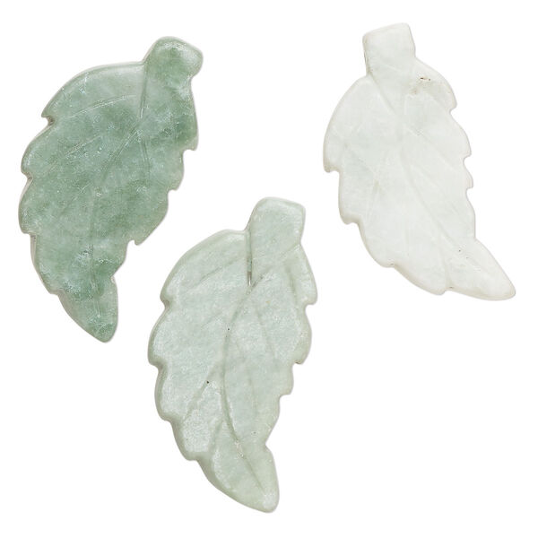 New "jade" 1pkg3, carved leaf focal natural B- grade, 38x19mm image number 0