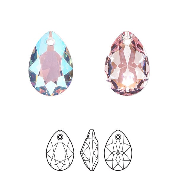 Drop 36pk light rose shimmer, Swarovski® 16x11mm pendant pear cut 6433 image number 0