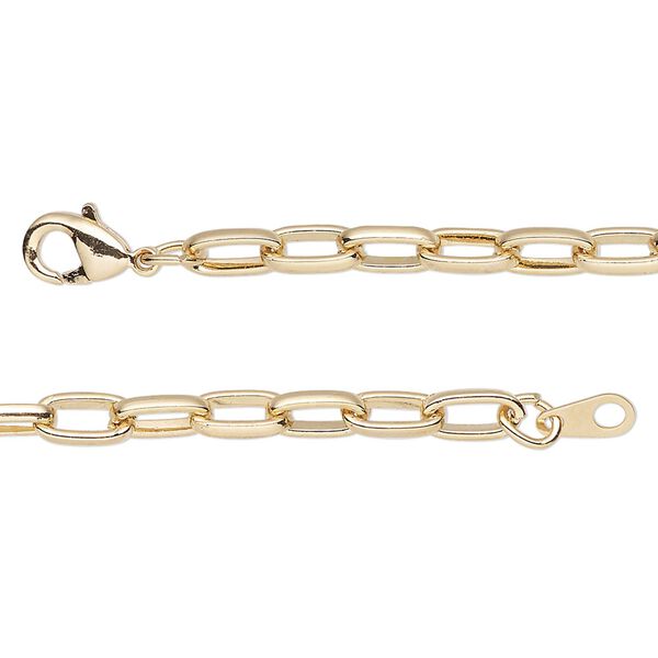 Chain, gold-finished steel, 4mm paperclip, 20 inches with lobster claw clasp. Sold individually. image number 0