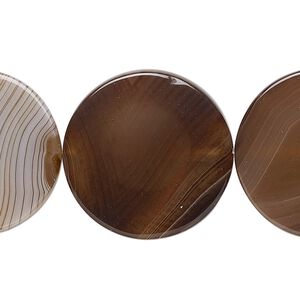 Black agate 1pkg1, flat round bead 8 inch 25mm