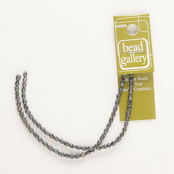 Pearl, cultured freshwater pearl (dyed), black iris, 3x3mm-5x3mm rice, C grade, Mohs hardness 2-1/2 to 4. Sold per 12-inch strand, approximately 75 pearls. image number 0