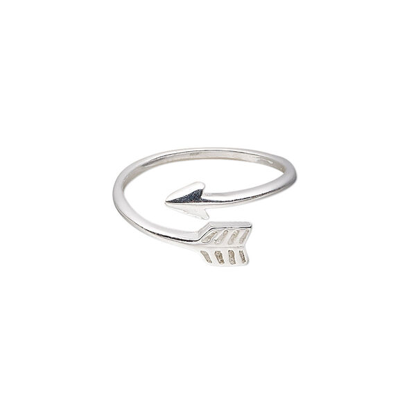 Ring, Create Compliments®, sterling silver, clear, 9mm wide with arrow design, size 7. Sold individually. image number 0