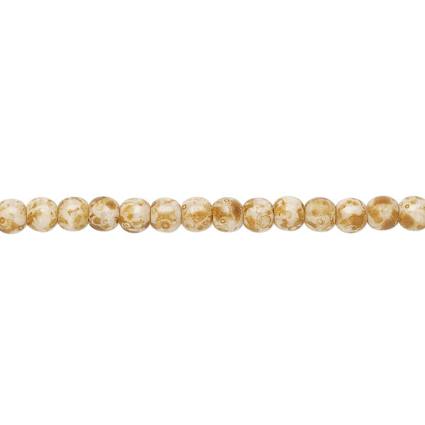 Bead, Czech glass druk, opaque tortoise granite, 4mm round. Sold per 15-1/2" to 16" strand. image number 0