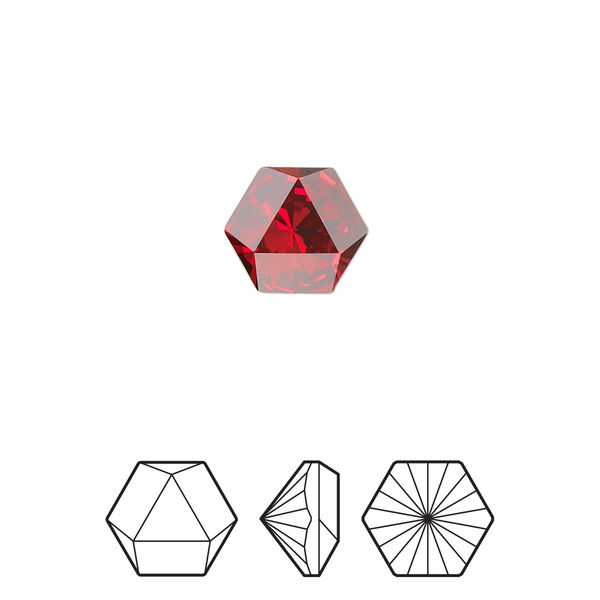 Fancy stone 2pk scarlet foil back, Crystal Passions® 10.8x9.4mm prismatic hexagon 4699 image number 0