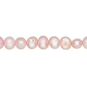 Pearl, cultured freshwater (dyed), blush, 5-6mm flat-sided potato with 0.4-0.6mm hole, D grade, Mohs hardness 2-1/2 to 4. Sold per 15-inch strand.