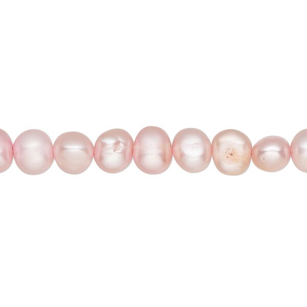 Pearl, cultured freshwater (dyed), blush, 5-6mm flat-sided potato with 0.4-0.6mm hole, D grade, Mohs hardness 2-1/2 to 4. Sold per 15-inch strand. image number 0