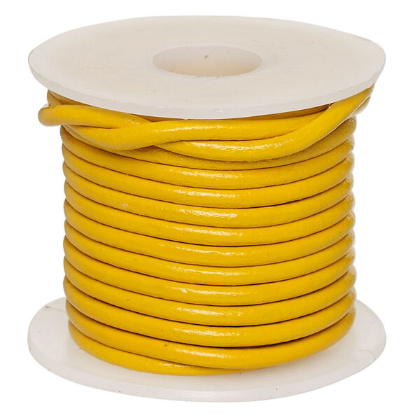 Cord, leather (dyed), yellow, 2-2.2mm round. Sold per 5-yard spool. image number 0