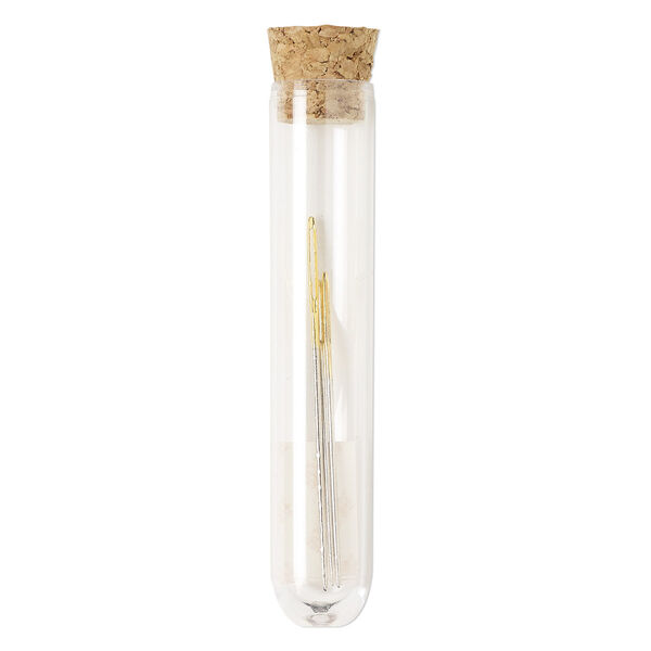 Needle mix, tapestry, Tulip, nickel- and gold-plated steel, 0.64mm / 0.76mm / 0.89mm with 0.84mm / 1.1mm / 1.3mm needle eye width, 1-3/8 / 1-3/8 / 1-5/8 inches. Sold per 3-piece set. image number 0