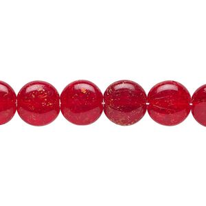 Bead, Czech crackle glass, ruby red, 10mm flat round. Sold per 15-1/2" to 16" strand, approximately 40 beads.