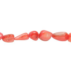 Bead, mother-of-pearl shell (dyed), Hawaiian fruit punch, small to large pebble, Mohs hardness 3-1/2. Sold per 30-inch strand.