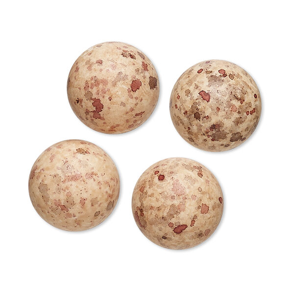 Cabochon, coated acrylic, opaque beige / brown / red, 14mm non-calibrated round with speckles. Sold per pkg of 4. image number 0