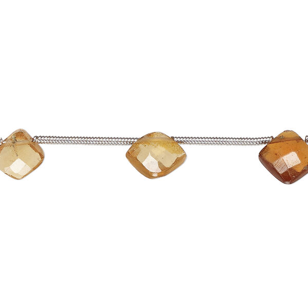 Citrine 1pkg9, hand-cut top-drilled faceted puffed diamond bead B- grade, 7-9mm image number 0