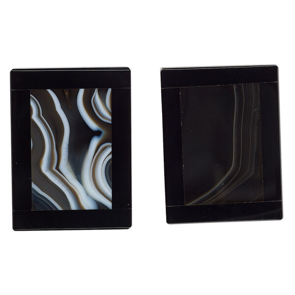 Bead, black onyx (assembled), opaque, 39x29mm-41x30mm top-drilled flat rectangle, B grade, Mohs hardness 6-1/2 to 7. Sold individually. image number 0