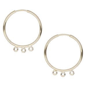 Earring hoop 1pkg2 14Kt gold-filled, 20mm round / endless loop / 3 bottom loops, 21 gauge 1 pair