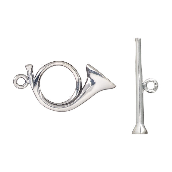 Clasp, toggle, sterling silver, 21x14mm horn. Sold individually. image number 0