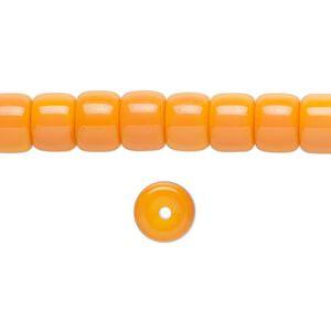 Bead, glass, opaque orange, 8x6mm barrel. Sold per 15-1/2 to 16-inch strand.
