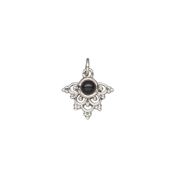 Black onyx / sterling silver 1pkg1, antiqued drop 13x11mm image number 0