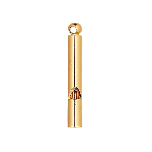 Focal, gold-finished brass, 30x4mm round tube whistle. Sold per pkg of 2. image number 0