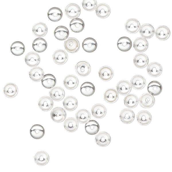 Bead cap, sterling silver, 4x1.5mm round, fits 2.5-3mm beads. Sold per pkg of 50. image number 0