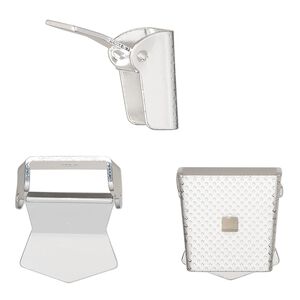 Bolo slide, silver-plated steel, 15x14mm lever-action, fits up to 4mm cord. Sold per pkg of 6.