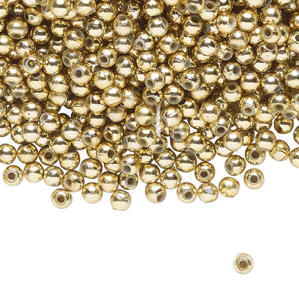 Bead, acrylic, shiny metallic gold, 3mm round. Sold per pkg of 4,500. image number 0