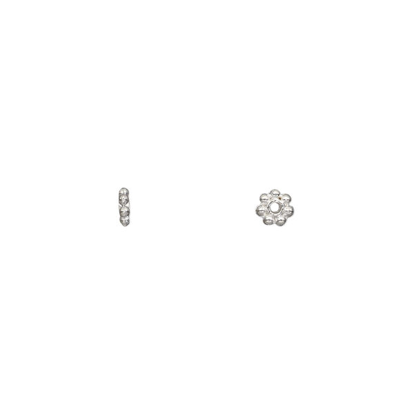 Bead, silver-plated "pewter" (zinc-based alloy), 4x1mm beaded rondelle. Sold per pkg of 100. image number 0